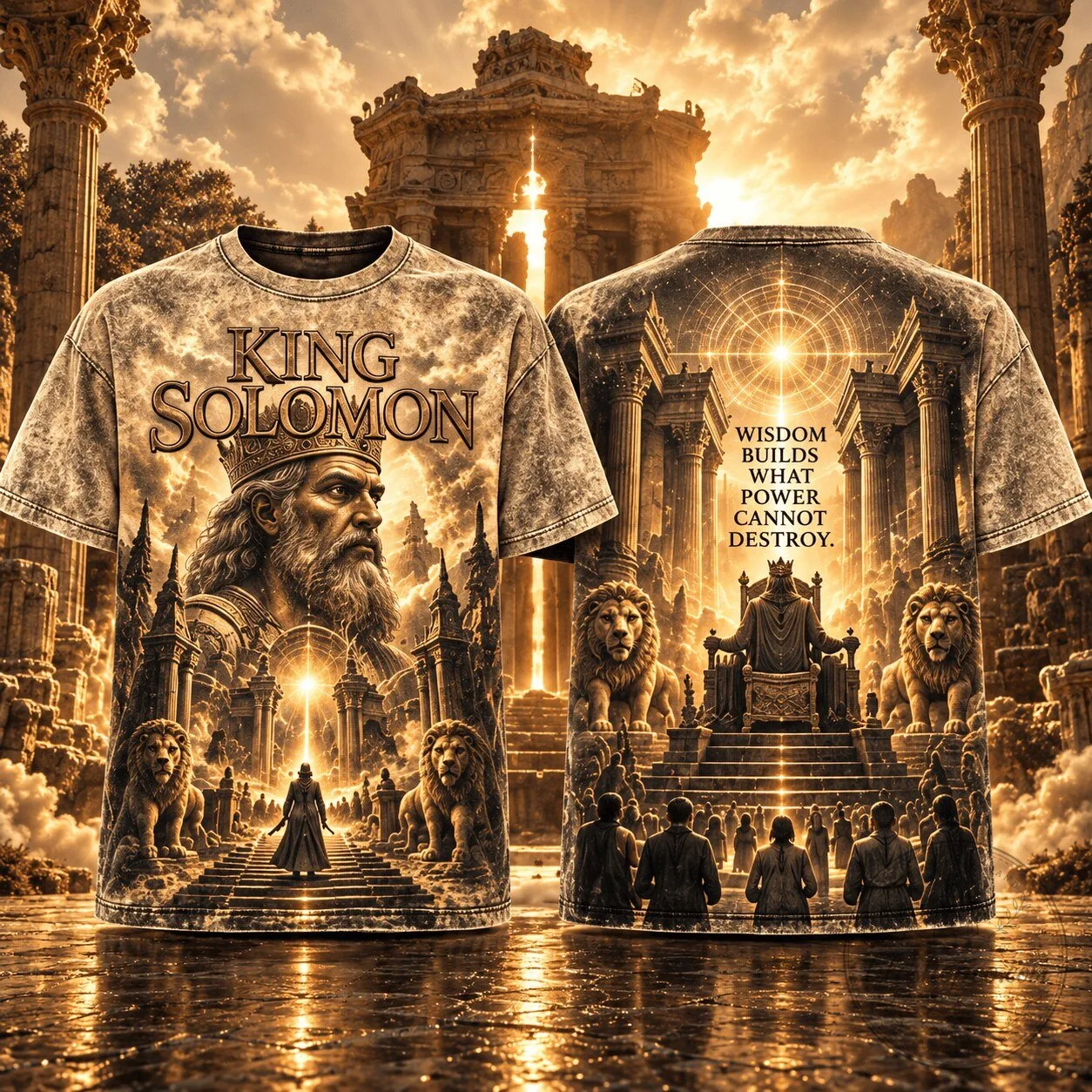 King Solomon Biblical Wisdom Lions Throne Ancient Temple Golden Kingdom T-Shirt