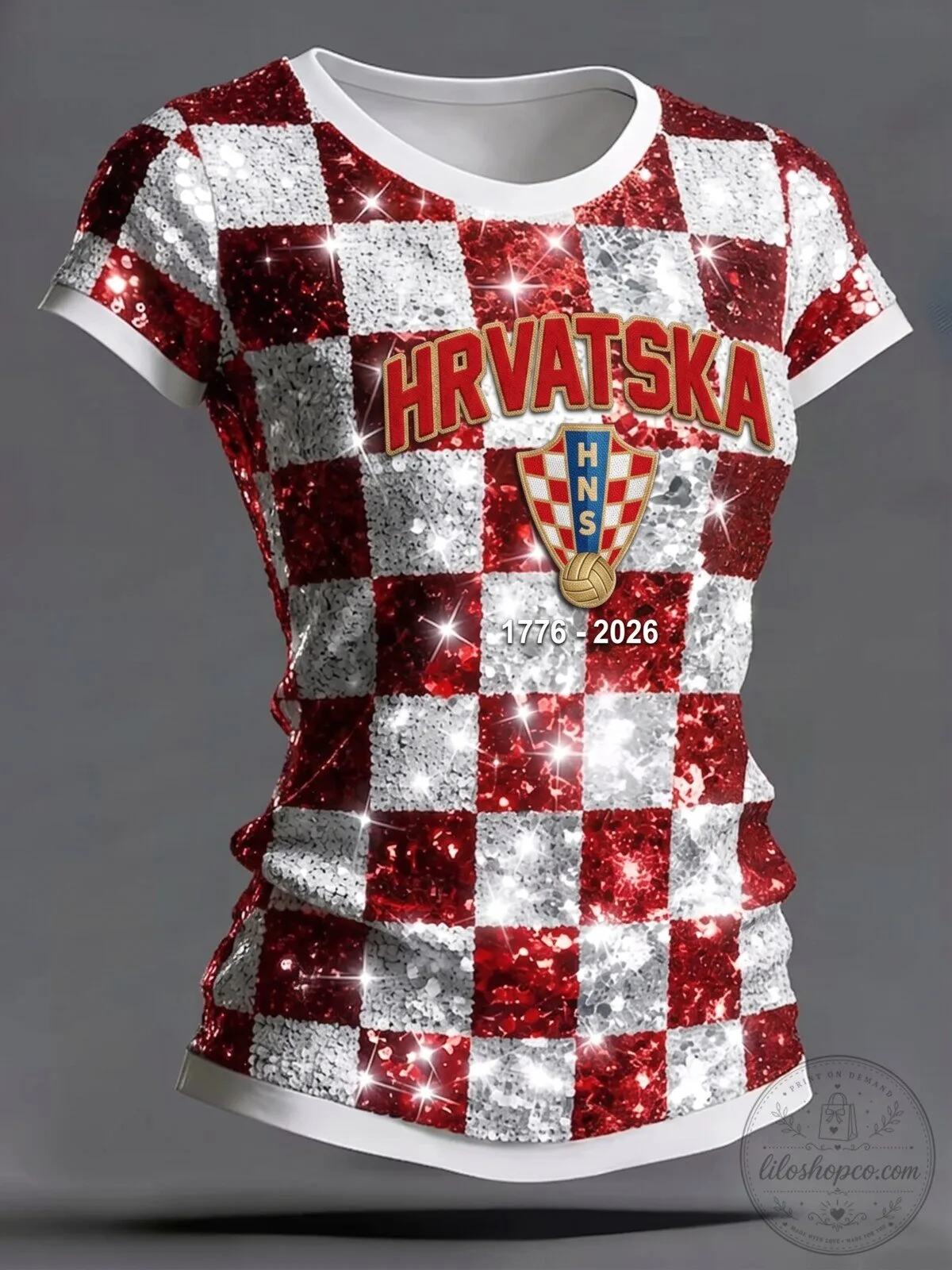 Croatia Sequin Checkered Pattern Women's Football Jersey
