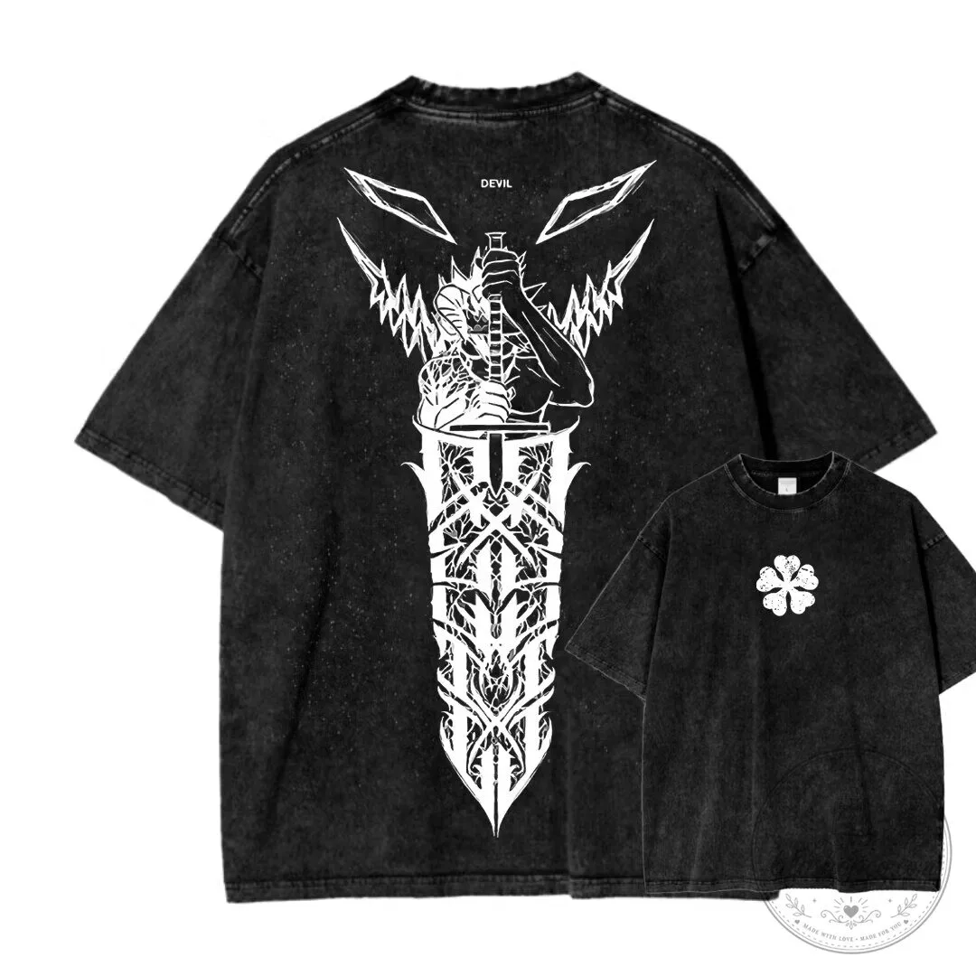 Black Clover Devil Sword Washed Anime T-Shirt