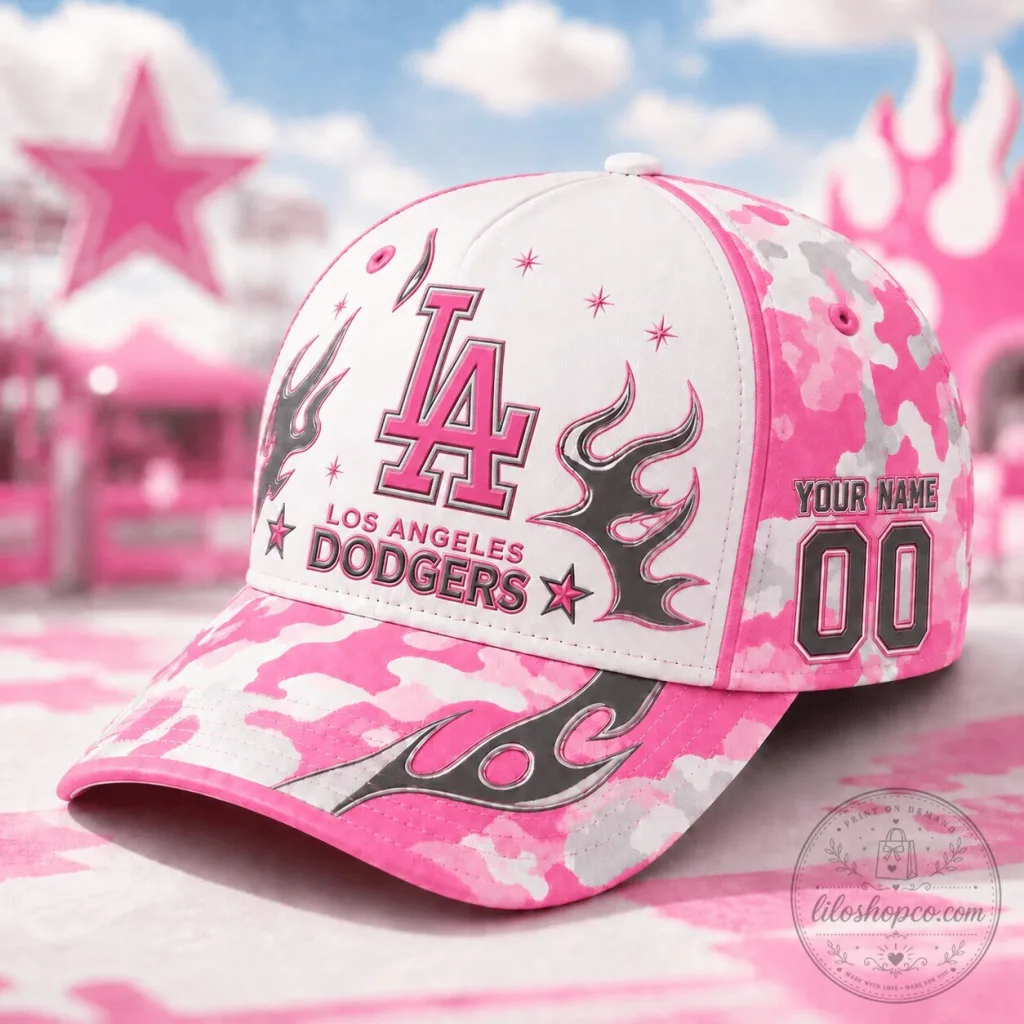 Los Angeles Dodgers Pink Camouflage Flame Custom Baseball Cap Hat Los Angeles Dodgers Pink Camouflage Flame Custom Baseball Cap Hat
